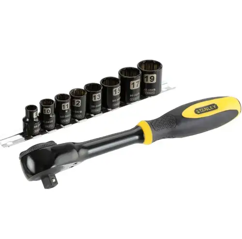 Trusa 9 tubulare cu clichet Stanley Fatmax 0-94-606, dimensiuni 8 -19 mm (Galben/Negru)