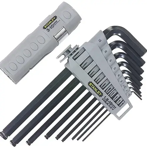 Set de 9 imbusuri combinate cu cap sferic si drept Stanley 0-89-904, tip L, 1.5 - 10 mm (Negru/Gri)
