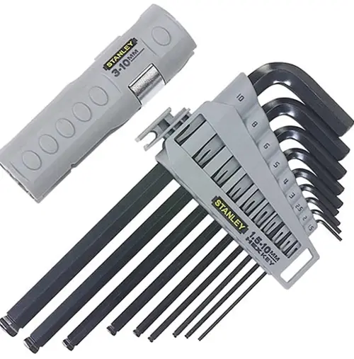 Set de 9 imbusuri combinate cu cap sferic si drept Stanley 0-89-904, tip L, 1.5 - 10 mm (Negru/Gri)
