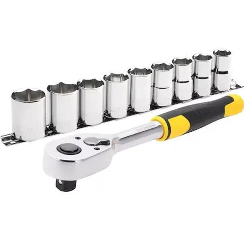 Set de clicheti și chei tubulare Stanley 10 buc (Galben/Negru)