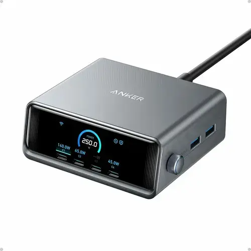 Incarcator si statie incarcare Anker Prime 250W, Ultra-Fast 6-Port, 2x USB-A, 4x USB-C, GaN, Ecran LCD (Negru)