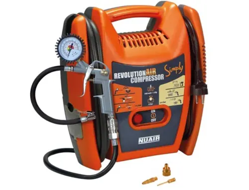 Compresor Revolution Air, 1.5CP, 8bar, fara ulei, portabil, 1100 W, manometru (Portocaliu/Negru)