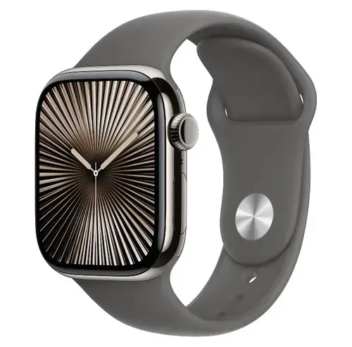 Smartwatch Apple Watch 10 GPS Cellular, Carcasa Natural Titanium  42mm, ecran LTPO OLED, 64GB, curea silicon Stone Grey Sport Band - S/M (Gri)