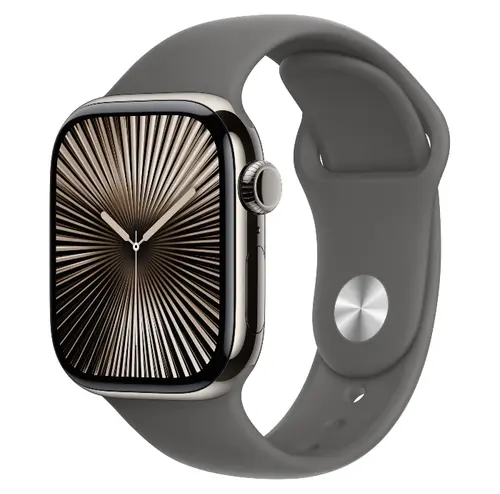 Smartwatch Apple Watch 10 GPS Cellular, Carcasa Natural Titanium  42mm, ecran LTPO OLED, 64GB, curea silicon Stone Grey Sport Band - S/M (Gri)