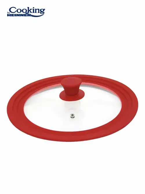 Capac sticla Heinner HR-AER-22D26R cu margine din silicon ajustabila pe 3 dimensiuni 22/24/26 cm (Rosu)