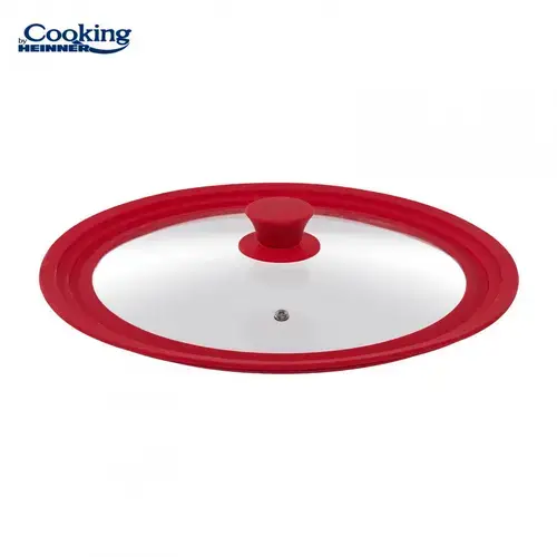 Capac sticla Heinner HR-AER-28D32R cu margine din silicon ajustabila pe 3 dimensiuni 28/30/32 cm (Rosu)