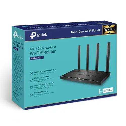 Router Wireless TP-Link ARCHER AX17, Gigabit, Dual-Band, Wi-Fi 6, AX1500, 4 antene externe (Negru)
