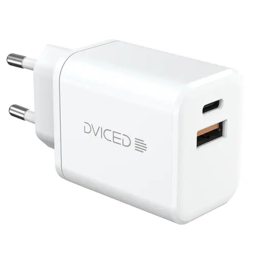 Incarcator retea Dviced DV221008, 35W, GaN, 1 USB-A, 1 USB-C, Cablu USB-C 1.25m (Alb)