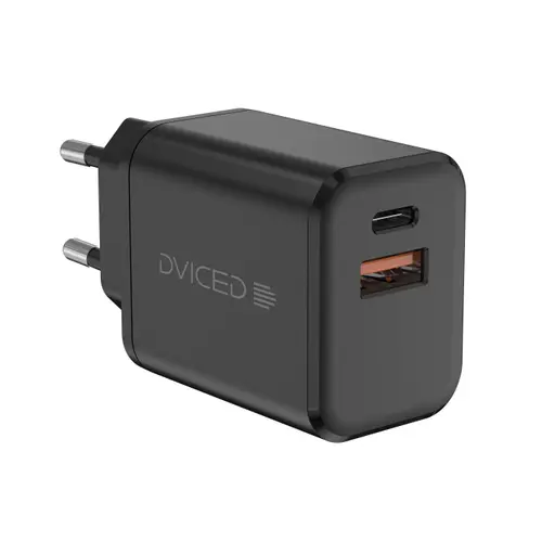 Incarcator retea Dviced DV221009, 35W, GaN, 1 USB-A, 1 USB-C, Cablu USB-C 1.25m (Negru)