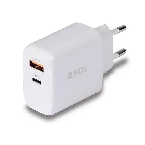 Incarcator retea LINDY LY-73428, 1x USB, 1x USB-C, 65W (Alb)