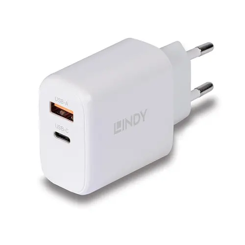 Incarcator retea LINDY LY-73428, 1x USB, 1x USB-C, 65W (Alb)
