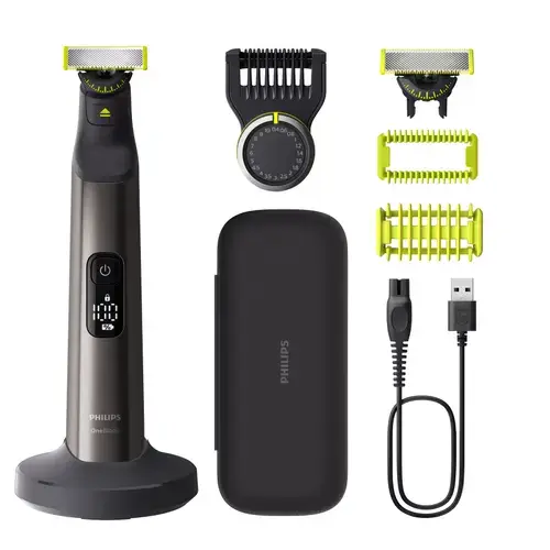 Aparat hibrid de barbierit si tuns Philips OneBlade Pro 360 QP6652/61, 2 lame 360, 20 de setari de lungime (0,4-10 mm), 2 accesorii pentru corp, Autonomie 120 min, toc hardcase (Negru)