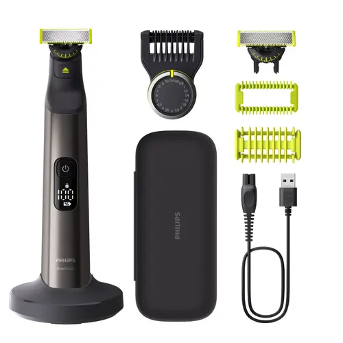 Aparat hibrid de barbierit si tuns Philips OneBlade Pro 360 QP6652/61, 2 lame 360, 20 de setari de lungime (0,4-10 mm), 2 accesorii pentru corp, Autonomie 120 min, toc hardcase (Negru)