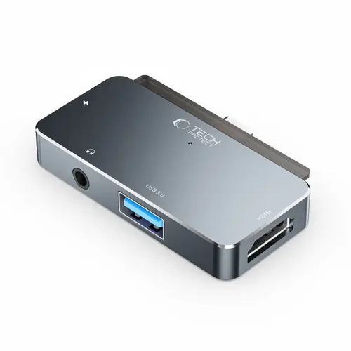 Hub USB-C Tech-Protect V6,USB-A, USB-C, HDMI, Jack 3.5mm (Gri)