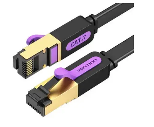 Patch Cord STP Vention ICABK, Cat. 7, 8m, flat cable, conductor cupru, viteza max transfer 10 Gbps, invelis PVC (Negru)