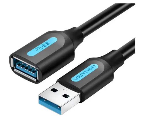 Cablu USB prelungitor Vention CBHBI, USB 3.2 gen 1 (T) la USB 3.2 gen 1 (M), 3m rata transfer 5 Gbps, invelis PVC (Negru)