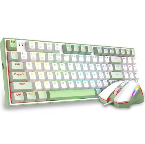 Kit tastatura mecanica si mouse Redragon Ultimate Gaming Rig, Cu fir, iluminare RGB (Verde/Alb)