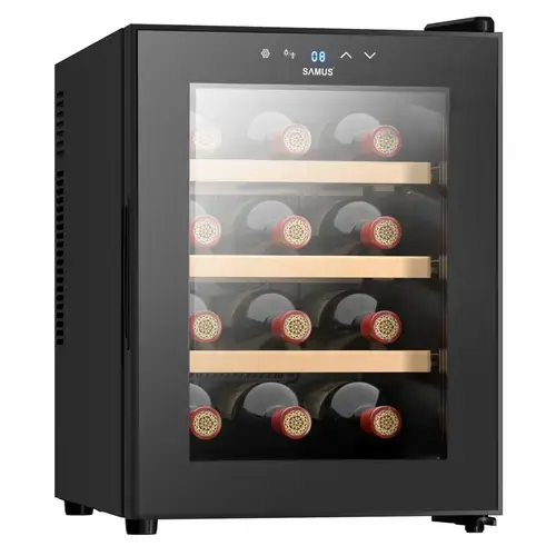 Racitor pentru vin Samus SRV37LM12, 33 l, 12 sticle, Clasa E, Iluminare LED, Temperatura ajustabila 8-18 C (Negru)