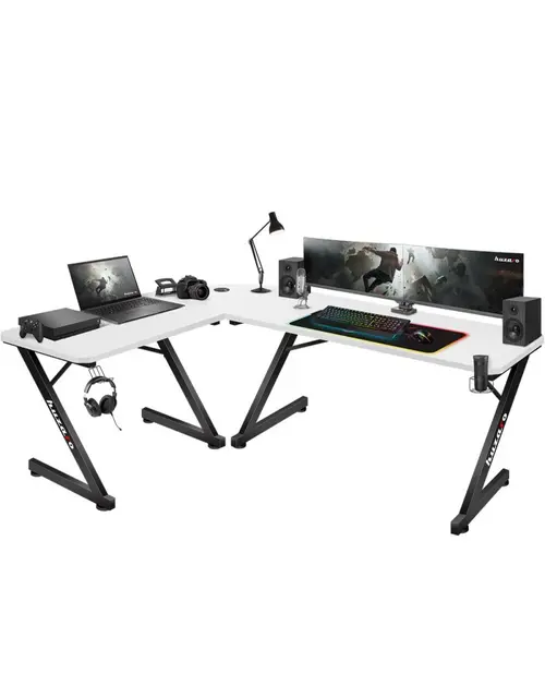 Birou gaming Huzaro Hero 7.0, Carbon, Aluminiu, Picioare ajustabile (Alb)