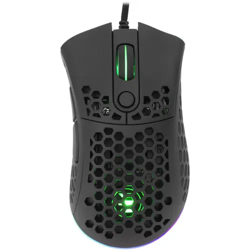 Mouse Gaming cu fir White Shark SHURIKEN, 19.000 DPI, 1.000Hz, 400IPS, 50G, Chipset PIXART PMW 3370 + MCU 8948 + TTC Encoder, Switch-uri LK 100 M(L+R); Omron 20 M, Butoane Programabile, RGB LED, Cablu braided 1,8m, Powder Coating, Negru