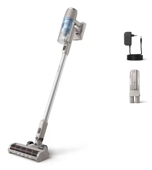 Aspirator vertical Philips XC2011/01, Autonomie 40 minute, Lumina LED, PowerCyclone 7, 660 l/min (Albastru/Gri)
