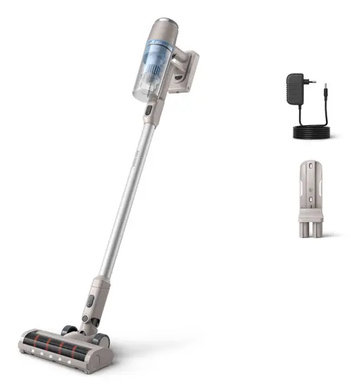 Aspirator vertical Philips XC2011/01, Autonomie 40 minute, Lumina LED, PowerCyclone 7, 660 l/min (Albastru/Gri)