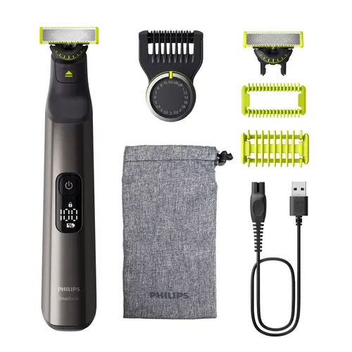 Aparat hibrid de barbierit, tuns barba si parul corporal PHILIPS OneBlade Pro QP6552/15, acumulator, 120 min autonomie (Negru)