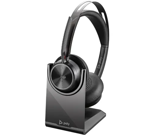 Casti cu microfon HP Poly Voyager Focus 2, Bluetooth, USB-A, USB Type-C + Stand de incarcare (Negru)