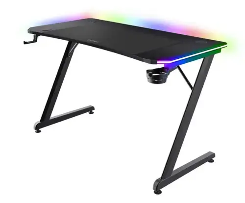 Birou Gaming Trust GXT 710 Luminus PRO, 120x60x74 cm, RGB, Mousepad XXL, Management cabluri, Suport casti si pahar (Negru)