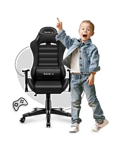 Scaun gaming pentru copii Huzaro HZ-Ranger 6.0, max 130 kg, Perna lombara si de gat (Negru)