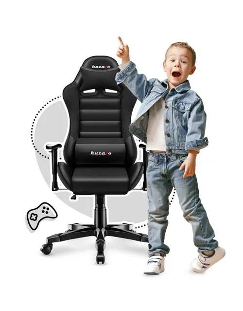 Scaun gaming pentru copii Huzaro HZ-Ranger 6.0, max 130 kg, Perna lombara si de gat (Negru)