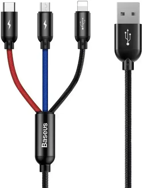 Cablu de date Baseus Colors CAMLT-BSY01, USB-A - Lightning / microUSB / USB-C, 18W, 1.2m, Negru