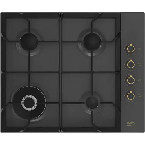 Plita incorporabila Beko HIGG64125SAR, Gaz, 4 arzatoare, Wok, Aprindere integrata, Siguranta, High-Efficiency Gas Burner, 60 cm (Antracit)