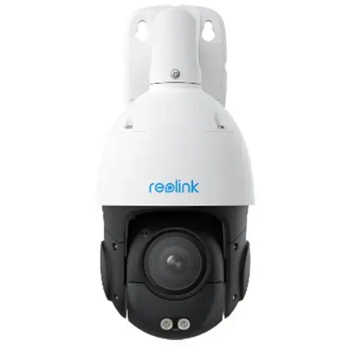 Camera supraveghere exterior rotativa IP PTZ Speed Dome cu iluminare duala Reolink P850, 4K, 5.3 - 86mm, IR/lumina alba 80 m, microfon si difuzor, detectie om/vehicul/animal, slot card, auto tracking, vizualizare de pe telefon, PoE, 16x (Alb)