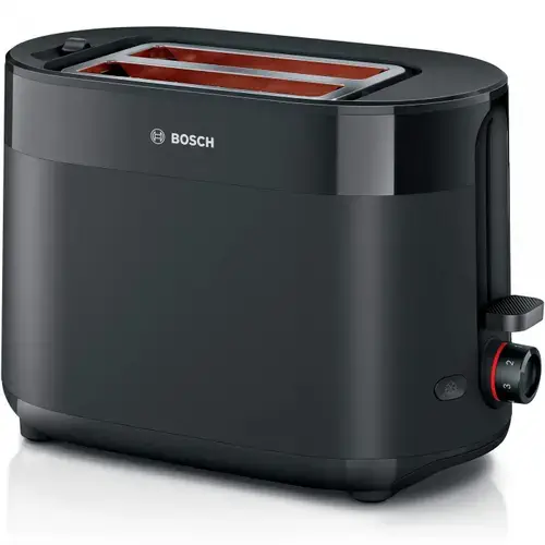 Prajitor de paine Bosch MyMoment TAT2M123, Putere 950 W, Capacitate 2 felii, 6 trepte de putere, Dezghetare, Suport chifle, High Lift (Negru)