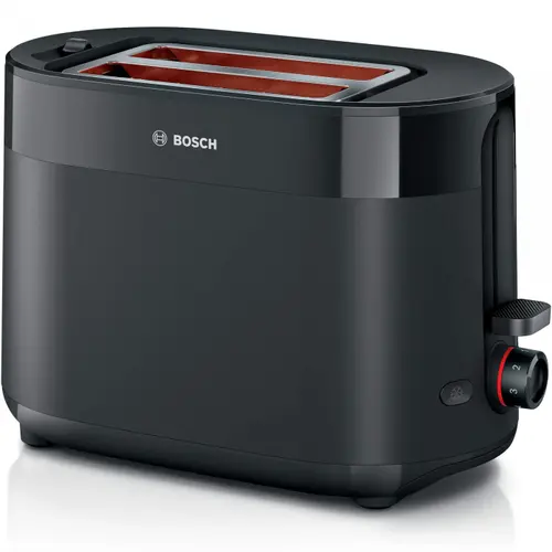 Prajitor de paine Bosch MyMoment TAT2M123, Putere 950 W, Capacitate 2 felii, 6 trepte de putere, Dezghetare, Suport chifle, High Lift (Negru)