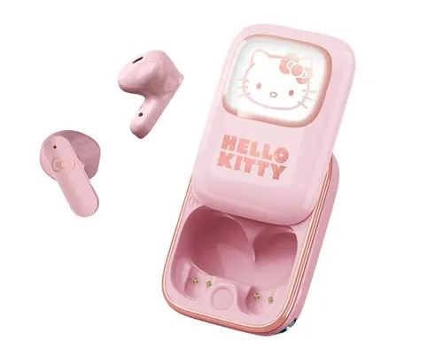 Casti True Wireless OTL Technologies HELLO KITTY SLIDE, Bluetooth, Autonomie 6 ore, Control tactil, Microfon (Roz deschis)