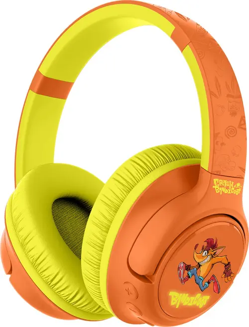 Casti Stereo Wireless OTL Technologies CRASH BANDICOOT, Bluetooth, LED Backlight, 50 mm, Autonomie 50 ore, Microfon (Portocaliu/Galben)