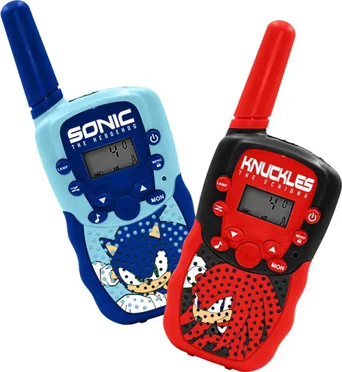 Set walkie talkie pentru copii OTL Technologies SONIC THE HEDGEHOG, Raza 1 km, 16 canale (Albastru/Rosu)
