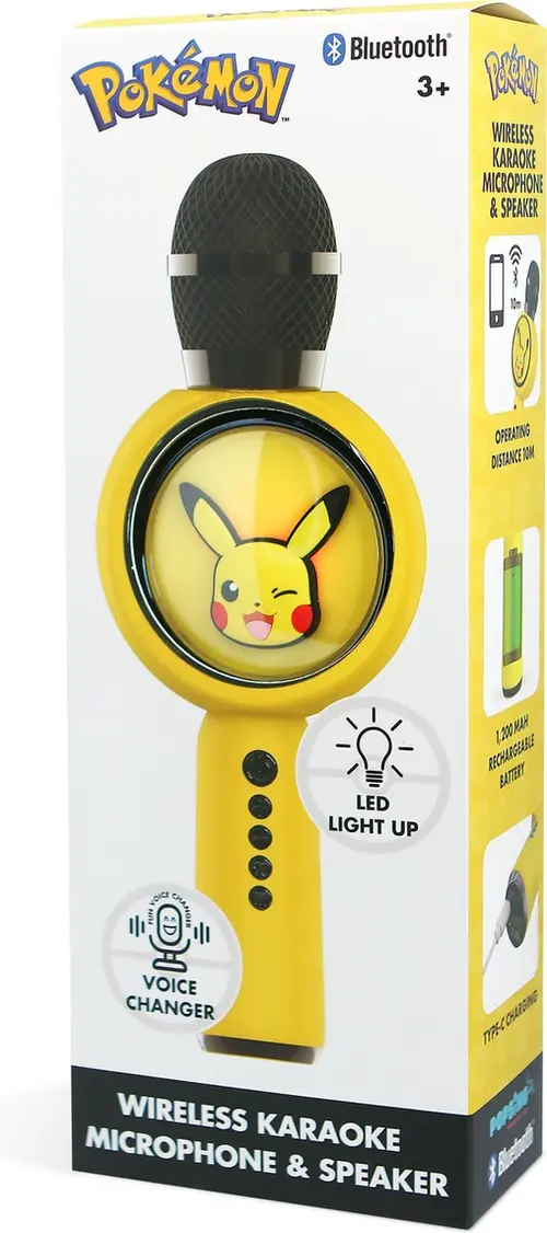 Microfon karaoke OTL Technologies POKEMON PIKACHU, difuzor integrat 5 W, Bluetooth 5.3, MP3 (Galben)