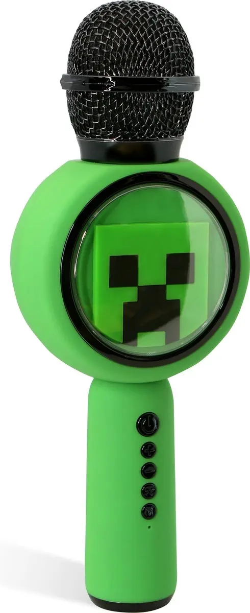 Microfon karaoke OTL Technologies MINECRAFT CREEPER, difuzor integrat 5 W, Bluetooth 5.3, MP3 (Verde)