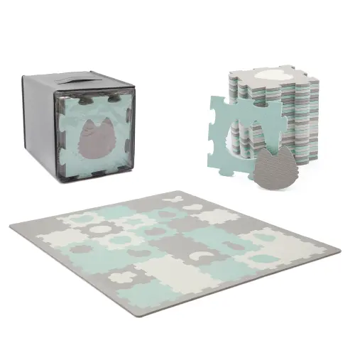 Covoras de joaca pentru copii KinderKraft LUNO SHAPES, puzzle 3D, 1850 x 1650mm (Verde)