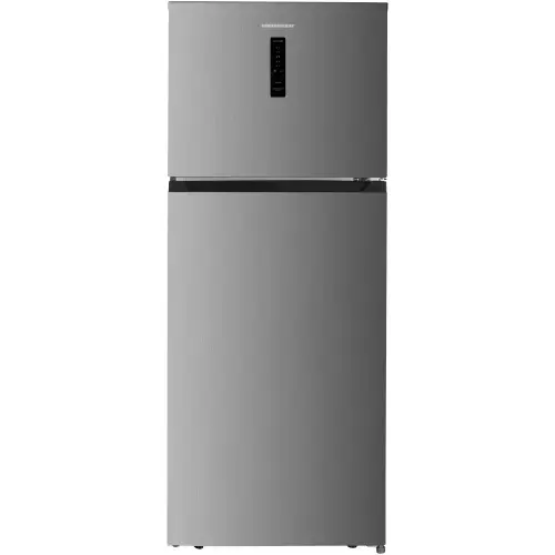 Frigider cu doua usi Heinner HF-HM415NFSE++, 415 l, Full No Frost, Clasa E, Compresor Dual Inverter, Display, Blocare Acces copii, H 178 cm (Argintiu)