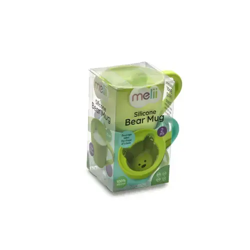 Set 2 cani pentru copii Melii Ursulet, cu design interior, Albastru/Verde