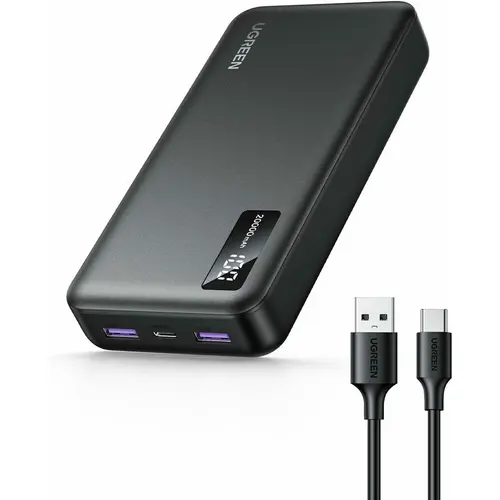 Acumulator extern Ugreen 20.000 mAh, 22.5W, USB-C, USB-A, PD 3.0, Digital Display, cablu USB-C la USB-A inclus (Negru)