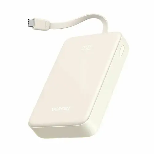 Acumulator extern Ugreen 20.000 mAh, 22.5W, USB-C, USB-A, cablu USB-C incorporat (Bej)