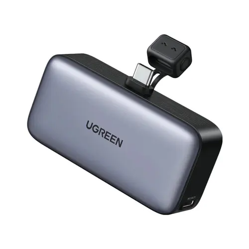 Acumulator extern Ugreen 5.000 mAh, 22.5W, conector USB-C incorporat, afisaj LED (Negru)