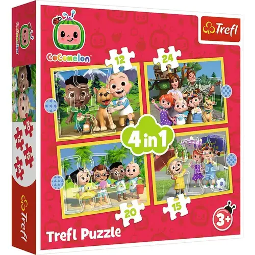 Puzzle Trefl 4 in 1 Cocomelon, Prezentarea familiei, 12/15/20/24 piese