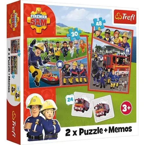 Set 2 puzzle-uri + joc memorie Trefl  Fireman Sam Echipa pompierilor, 30/48 piese