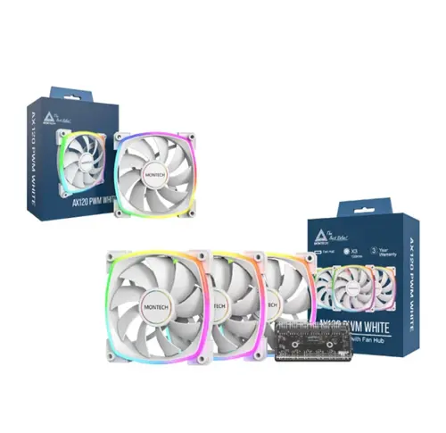 Ventilator PC Montech AX120 PWM, 1600rpm, 3buc (Alb)